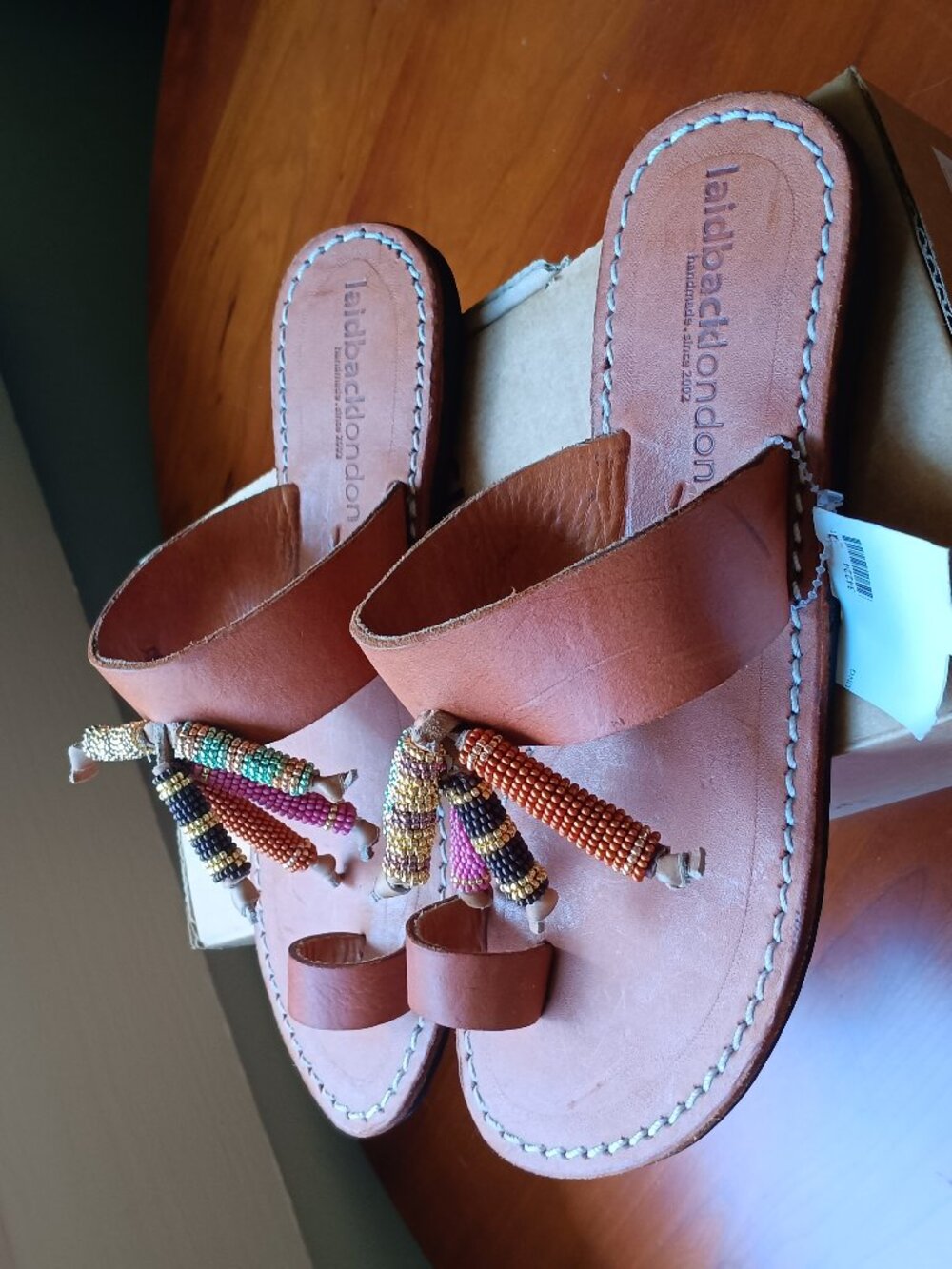 NWT Laidback London Kelso Flat Colorful Beaded Tassels Toe Sandal Size 37/7 - Picture 7 of 8